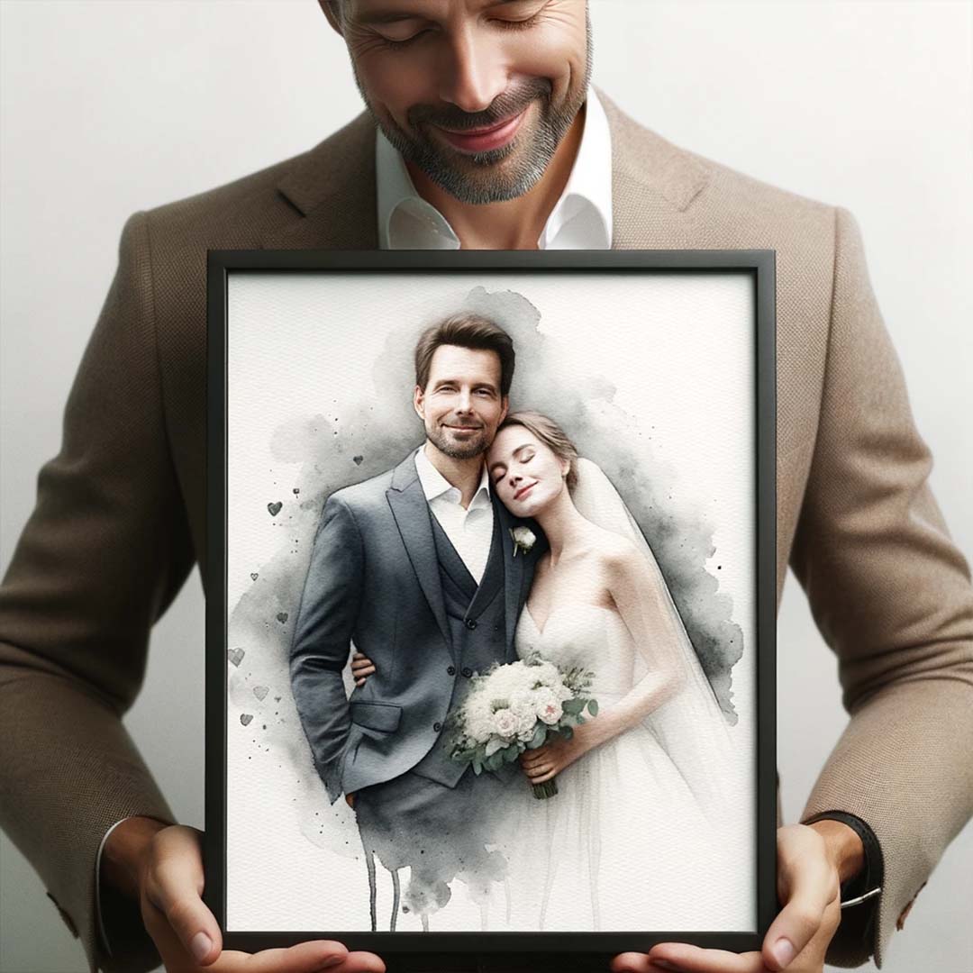 Picture into Painting Watercolor Couple Portrait